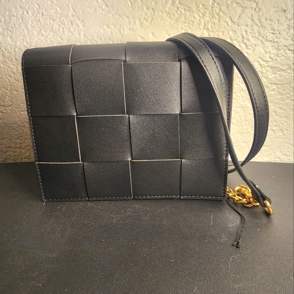 Small Woven Flap Black Bag